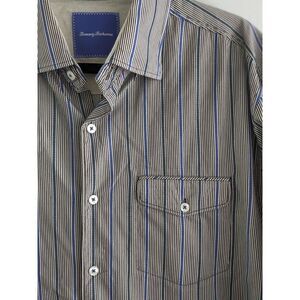 Tommy Bahama Men's Long Sleeve Button Down Shirt Size Blue Gray Striped  2XL XXL